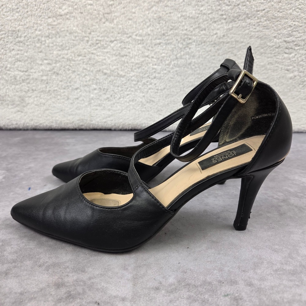 Jones New York Signature Black Pointed Toe Ankle Strap Heels Size 8M JNY-BELUEN